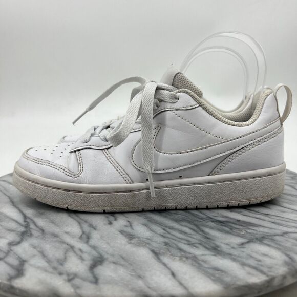 Nike Court Borough Shoes Youth Big Kid 4Y Triple White Leather Low Top Lace - Picture 4 of 11